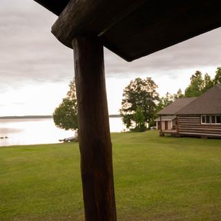 View of lake and cabin