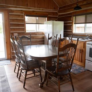 Dining table and kitchen