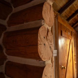 Log corner with door