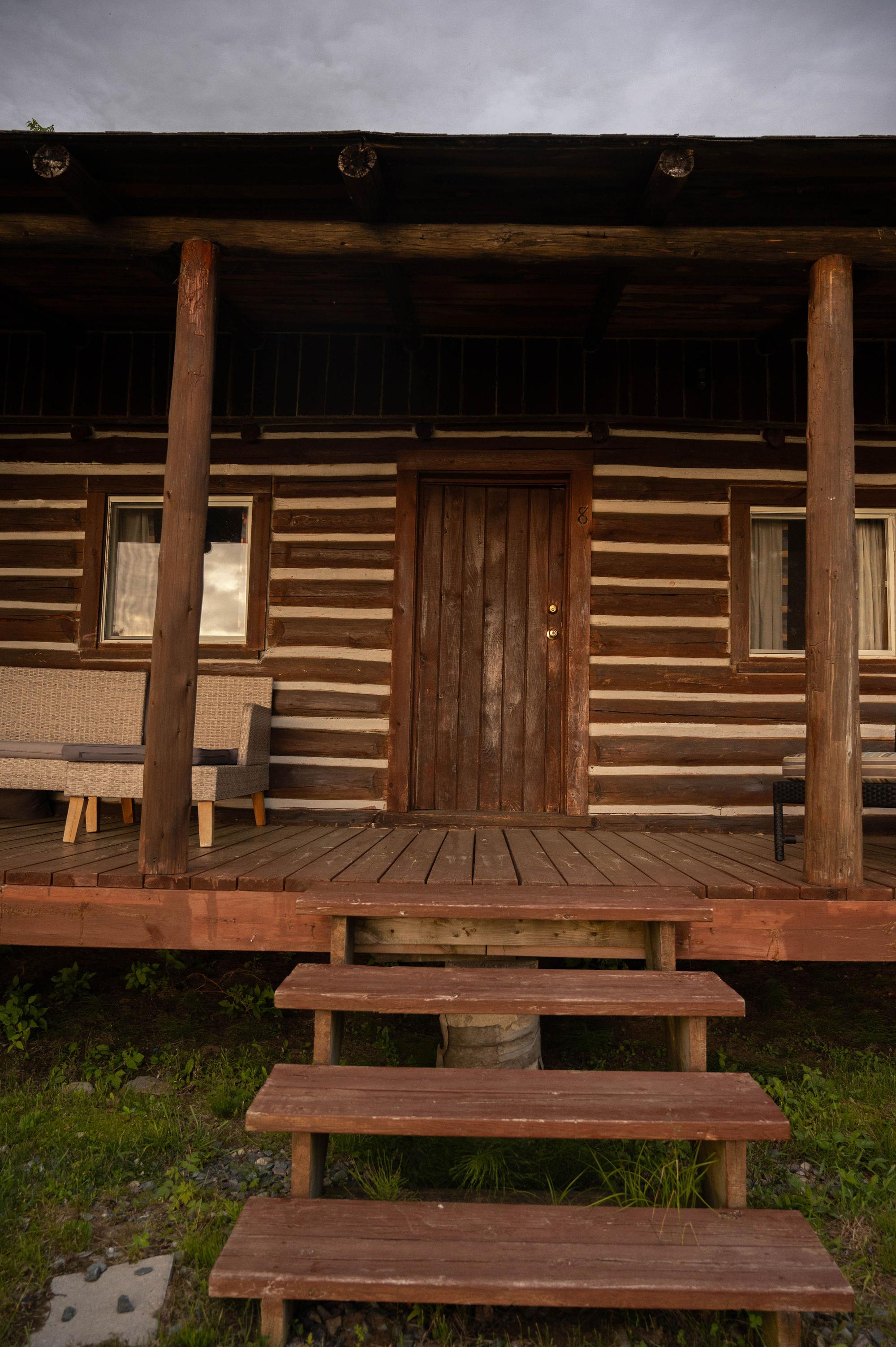 Log cabin exterior steps