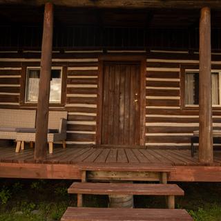 Log cabin exterior steps
